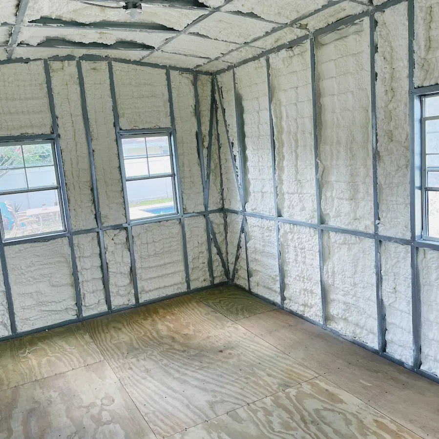 Closed-cell spray foam insulation applied to wall cavities in a residential project in Anacortes